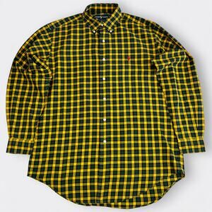 Ralph Lauren Mens M Shirt Button Down Plaid Green Yellow 100% Cotton